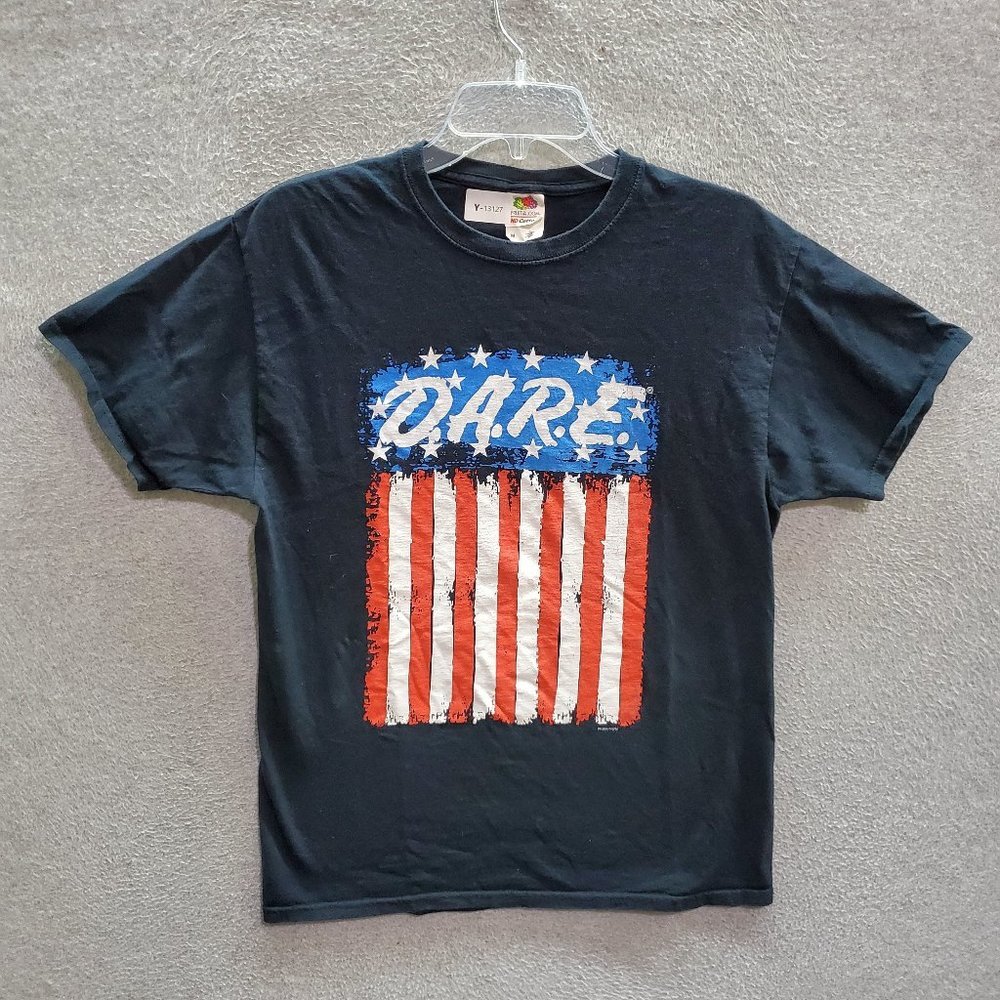 VINTAGE D.A.R.E Meh Shirt Medium Black Logo American‎ Flag Y2K Adult Tee